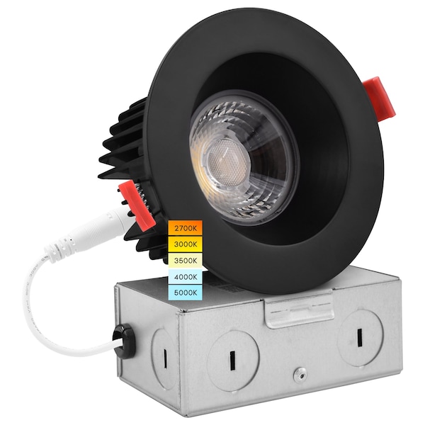 Luxrite 4 Inch LED Recessed Downlight 5 CCT Selectable 2700K-5000K 15W 1100LM Dimmable Black Trim LR24950 LR24956-1PK - main